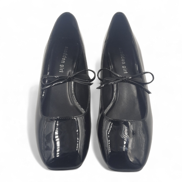 Madden Girl Shoes - MADDEN Girl Mary Jane Flats Black Patent Square Toe Bow Ladylike Minimal 8.5 LNC